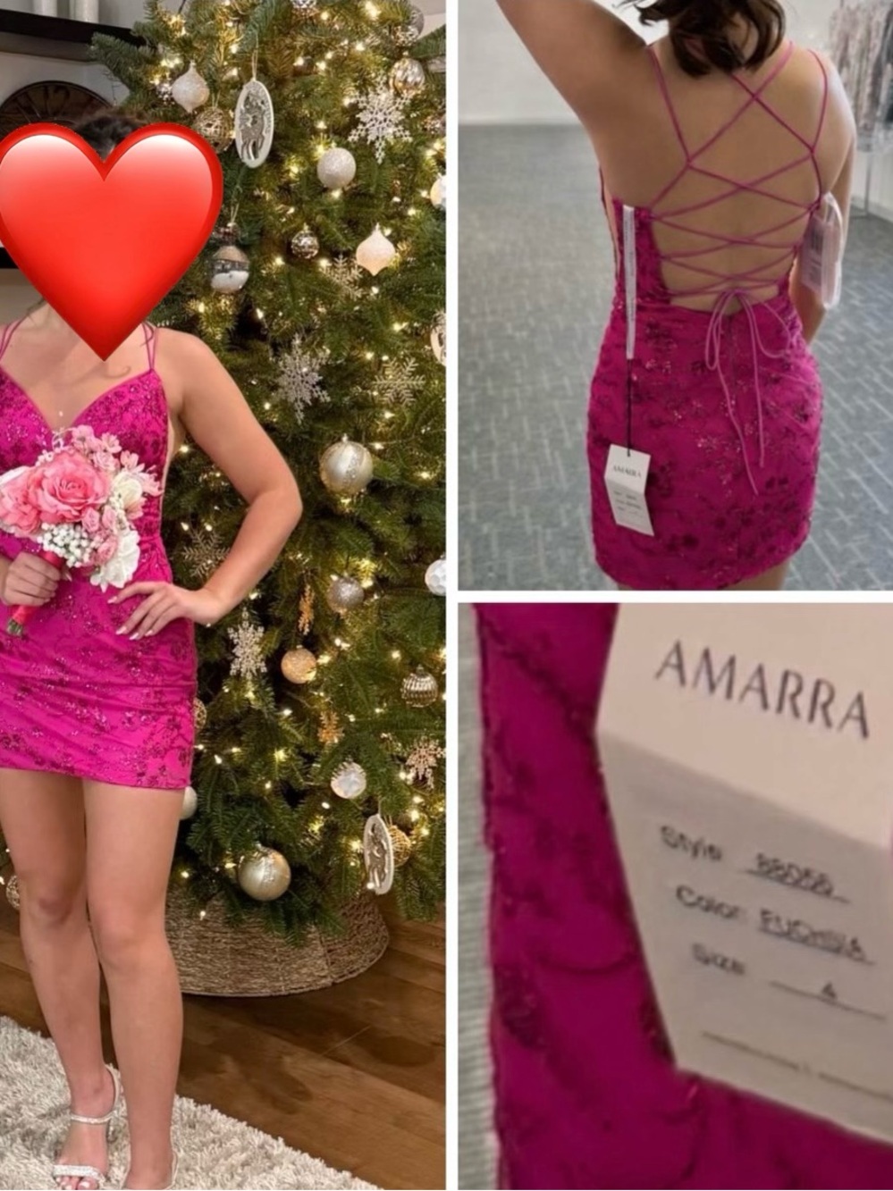 Amarra Fuchsia Beaded Lace-Up Back Chemise